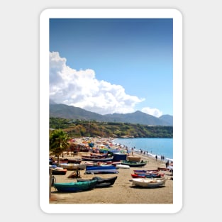 Fishing Boats Burriana Beach Nerja Spain Sticker